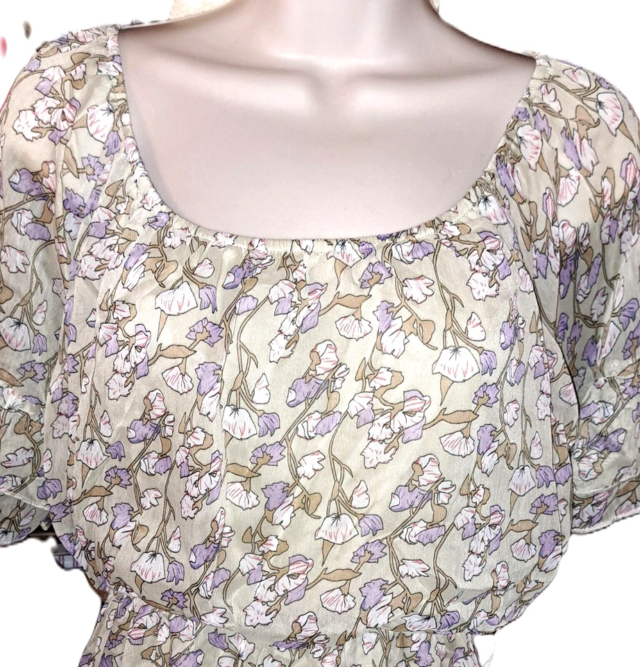 Womens YA Los Angeles beige purple floral boutique dress SMALL boho western - Image 2 of 4