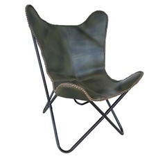 Genuine Leather Butterfly Chair - Forest Green