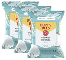3 Burt's Bees Coconut  Lotus Face Wipes, for All Skin Types, Hydrating Micellar