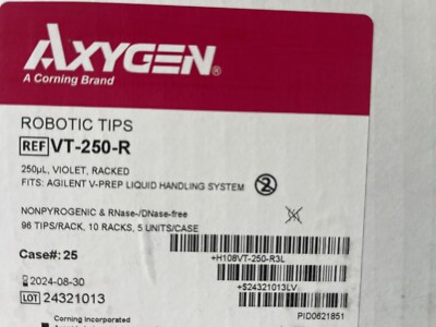 SALE  ONE CASE  FIVE BOXES   AXYGEN 250μL Sterile Robotic Tips Velocity VT-250-R
