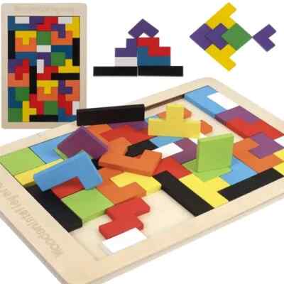 3D-Holzpuzzle 40 Teile mit Rahmen Logik Geometrie Formen Bunt Lernspiel Kinder