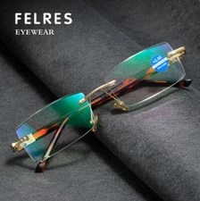 Luxury Rimless Anti-Blue Light Reading Glasses For Men Retro Square Glasses New