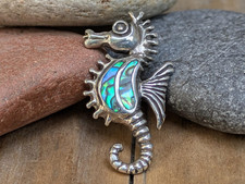 Abalone and Sterling Silver Seahorse Pendant, Artisan Seahorse Pendant