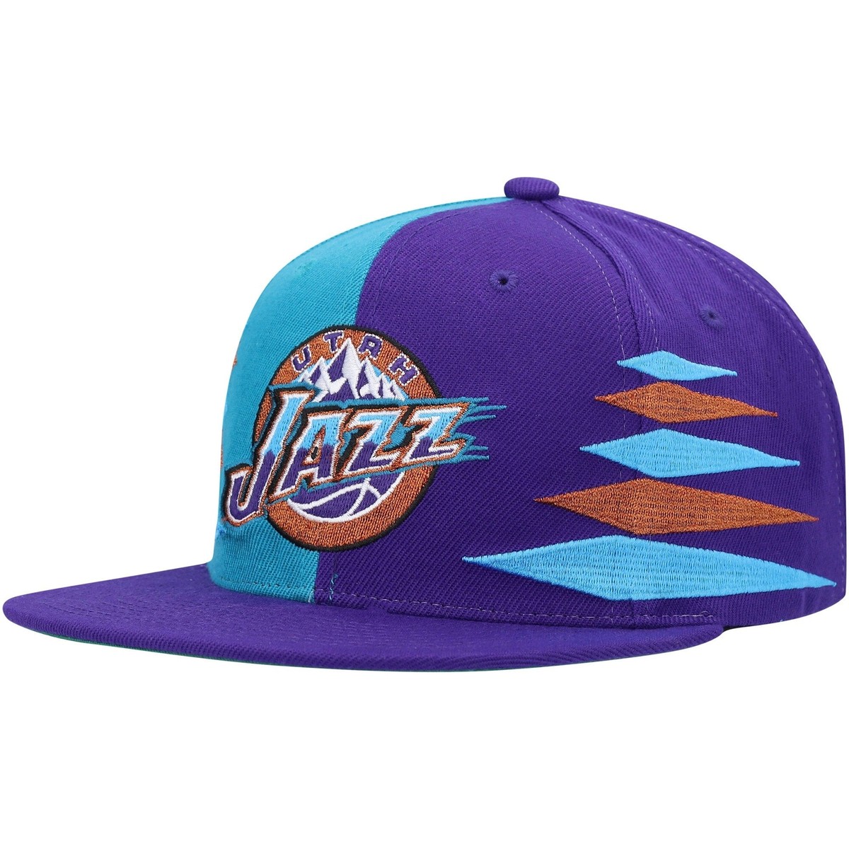Mitchell & Ness Utah Jazz Hardwood Classics Diamond Cut Snapback Hat – Purple/Teal, Adjustable, Structured Fit - View #5