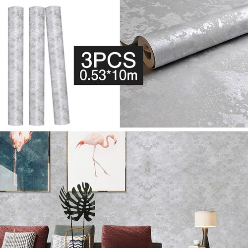 3PC 10M Grey Silver Textured Wallpaper Abstract Concrete Industrial