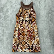 Eliza J Dress Womens 12 Linen Blend Animal Print Abstract Beaded Sheath Bohemian