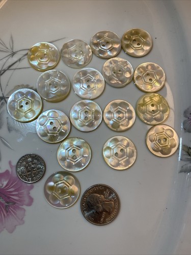 17 Engraved Ivory Color 2 Hole 7/8” Mother of Pearl Vintage Buttons