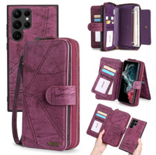 Women Leather Detachable Card Magnetic Zipper Holder Wallet Phone Case Cover