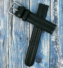 Hadley Roma MS890 Waterproof Leather Black Watch Band. 18 mm