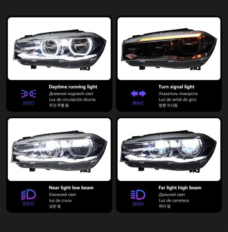 For BMW X5 F15 Headlights 2014-2018 X6 Angel Eye Headlight