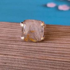 Golden Rutile Quartz Ring,Handmade Ring,925 Sterling Silver,All Sizes 3 to 14