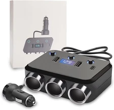 Cigarette Lighter Adapter, 3.1A Cigarette Lighter Splitter 110w 12V/24V 3 Hole  