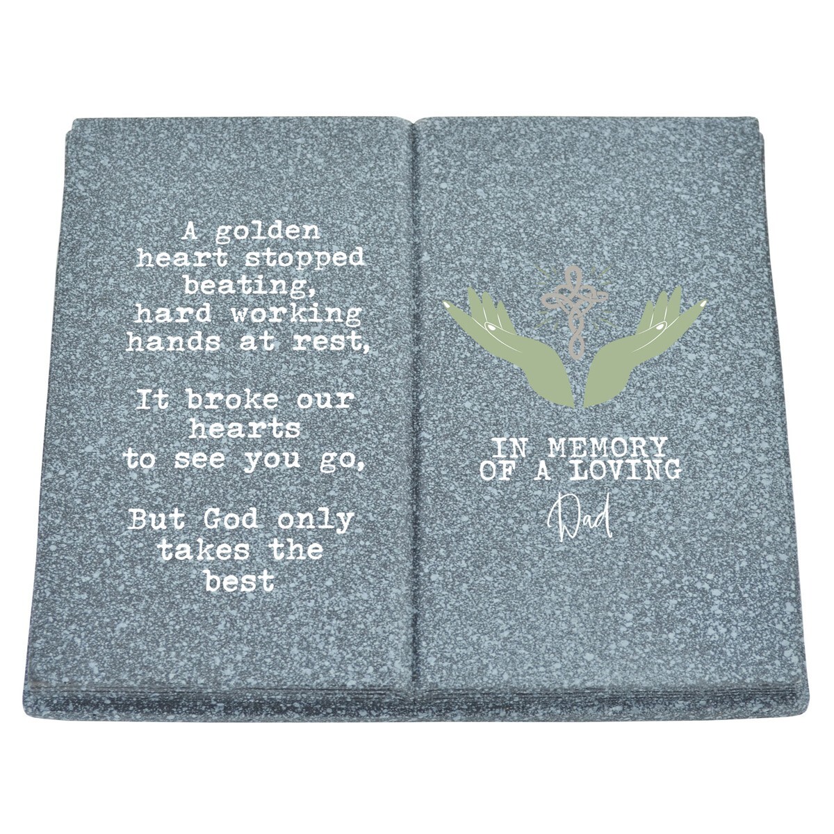 Dad Grave Book Memorial Bible Celtic Cross Hands Tribute Headstone Grey & White