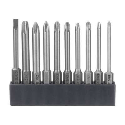 10pcs Phillips Slotted Screwdriver Bit Set PH1-PH3 SL4/4mm 2.56'' Long Magnetic
