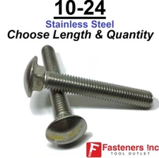 10-24 Stainless Steel Carriage Bolt 18-8 / 304 (Choose Length & Quantity)