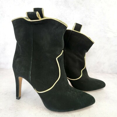Barney Boots Leather 36 6 Black Suede Leather Pull On Ankle 