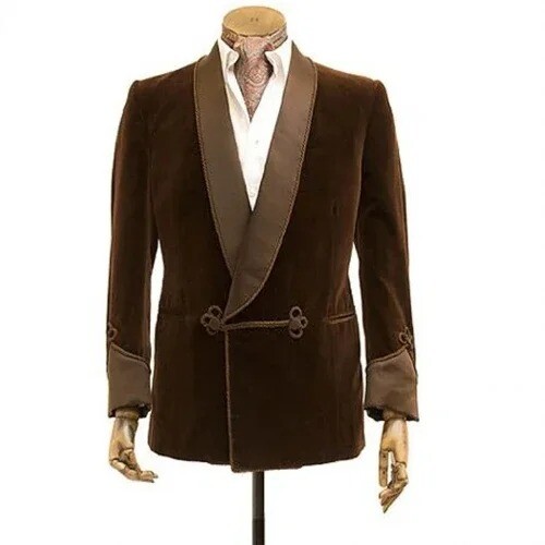 Men Jacket Robe Shawl Lapel Tuxedo Blazer Velvet Smoking Coat 2024 Latest Design - Picture 5 of 10
