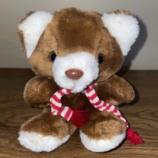 Vtg Russ Luv Pet Toasty Brown Teddy Bear Plush 5" Stuffed Animal Red White Scarf