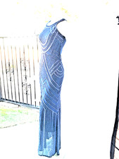 Adrianna Papell Navy Halter Sequined Formal/Evening Gown US6, UK10, EU38