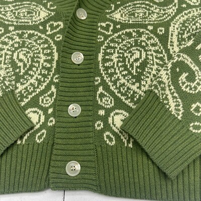 Ruben Kone Green Bandana Printed Button Front Cardigan Sweater 