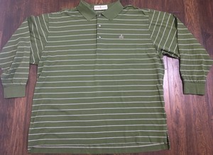 Fairway Greene XL Polo Golf Shirt 100% Cotton Long Sleeve Green Striped | eBay