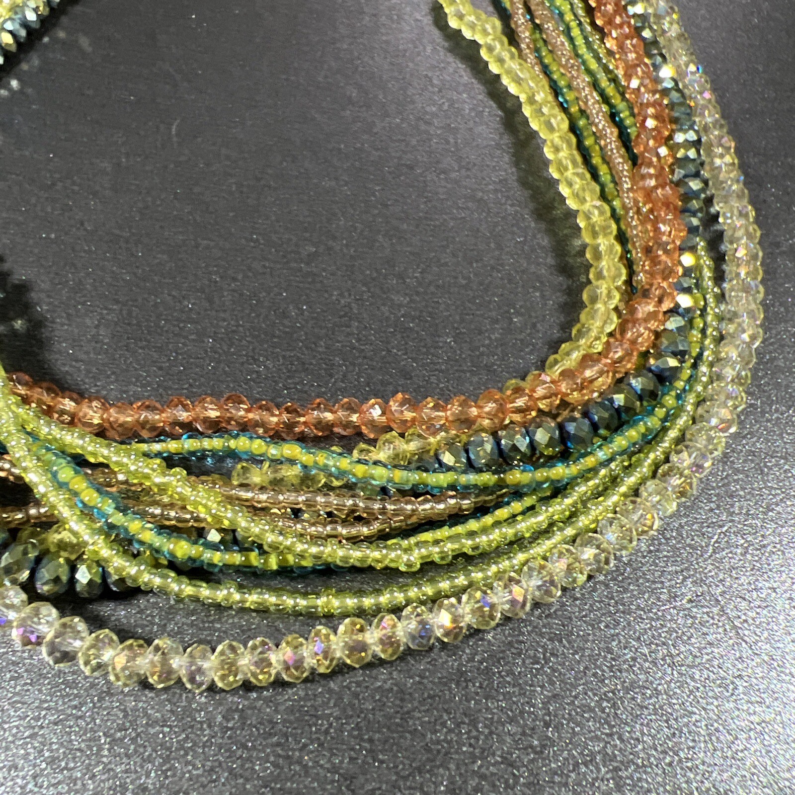 Green Beaded Statement Necklace Layered Aurora Bo… - image 16