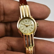 Juvenia 18K Yellow Gold Filled 17 Jewels Windup Watch Hinge Bangle Runs fine