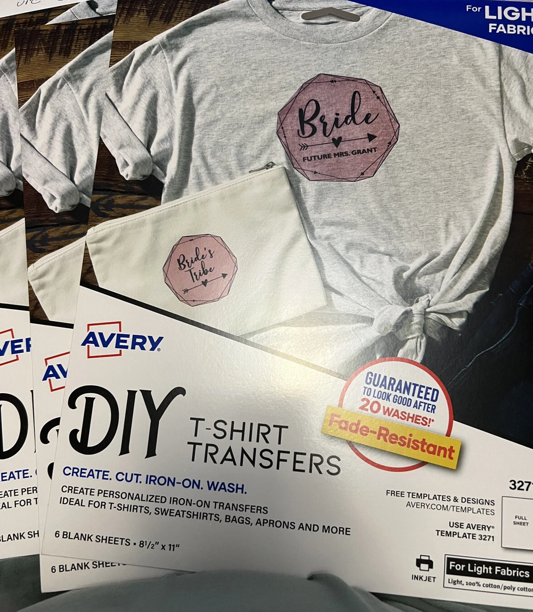2 pk Avery T Shirt Transfers 6ea Printable Heat IRON Paper for Light Fabrics