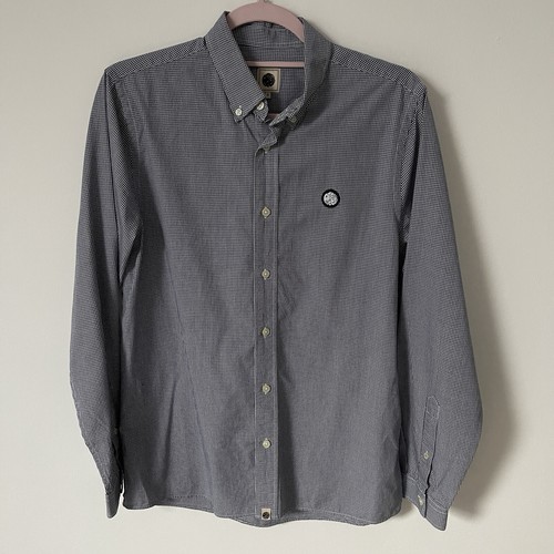 Men’s Pretty Green Navy Gingham Long Sleeve Smart Shirt UK Size Small