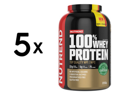 5 x Nutrend 100% Whey Protein, Banana + Strawberry - 2250g (40,00 EUR/kg)