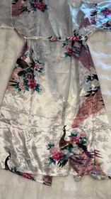 Beautiful Long Kimono Robe Silky Like Asian Inspired Birds Flowers Sexy