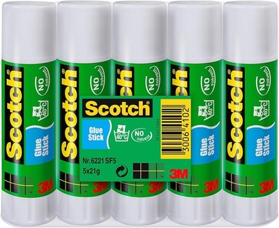 Scotch Permanent Klebestift Lösemittelfrei, 1er Pack à 5 Standard, transparent 
