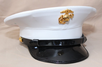 US Marine Corps USMC Enlisted Dress Blues Cover White Vinyl Cap w EGA Size 7 1/8