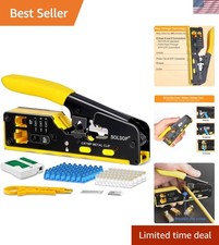 Ergonomic RJ45 Crimp Tool Set with 50 Connectors  Heavy-Duty Network Tester