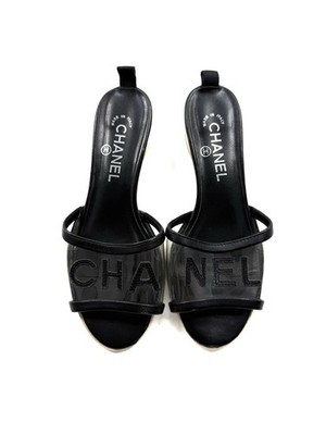 Original Chanel Black Leather Logo Luxus Designer Sandalen Slides Mules | Gr. 38