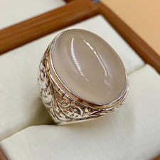 Yemeni Aqeeq Ring For Men  Natural Agate Rings  925 Sterling Silver Shia Ring