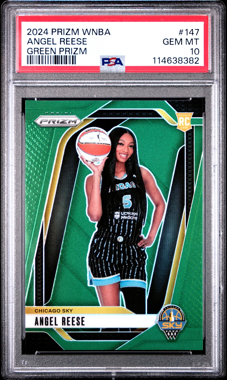 2024 PANINI PRIZM WNBA GREEN PRIZM #147 ANGEL REESE PSA 10