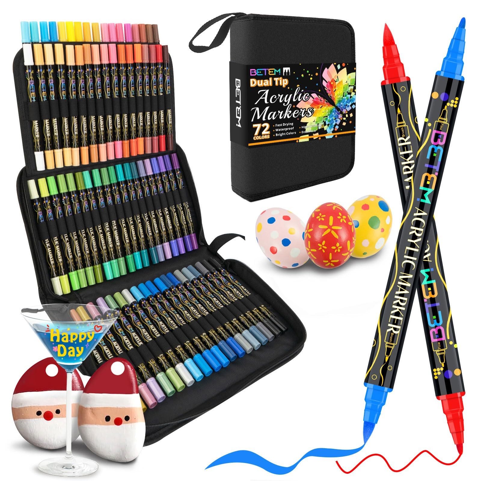 Betem Paint Markers Acrylic Paint Pens, Dual Tip 72 Colors Acrylic Markers with 