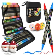 Betem Paint Markers Acrylic Paint Pens, Dual Tip 72 Colors Acrylic Markers with 