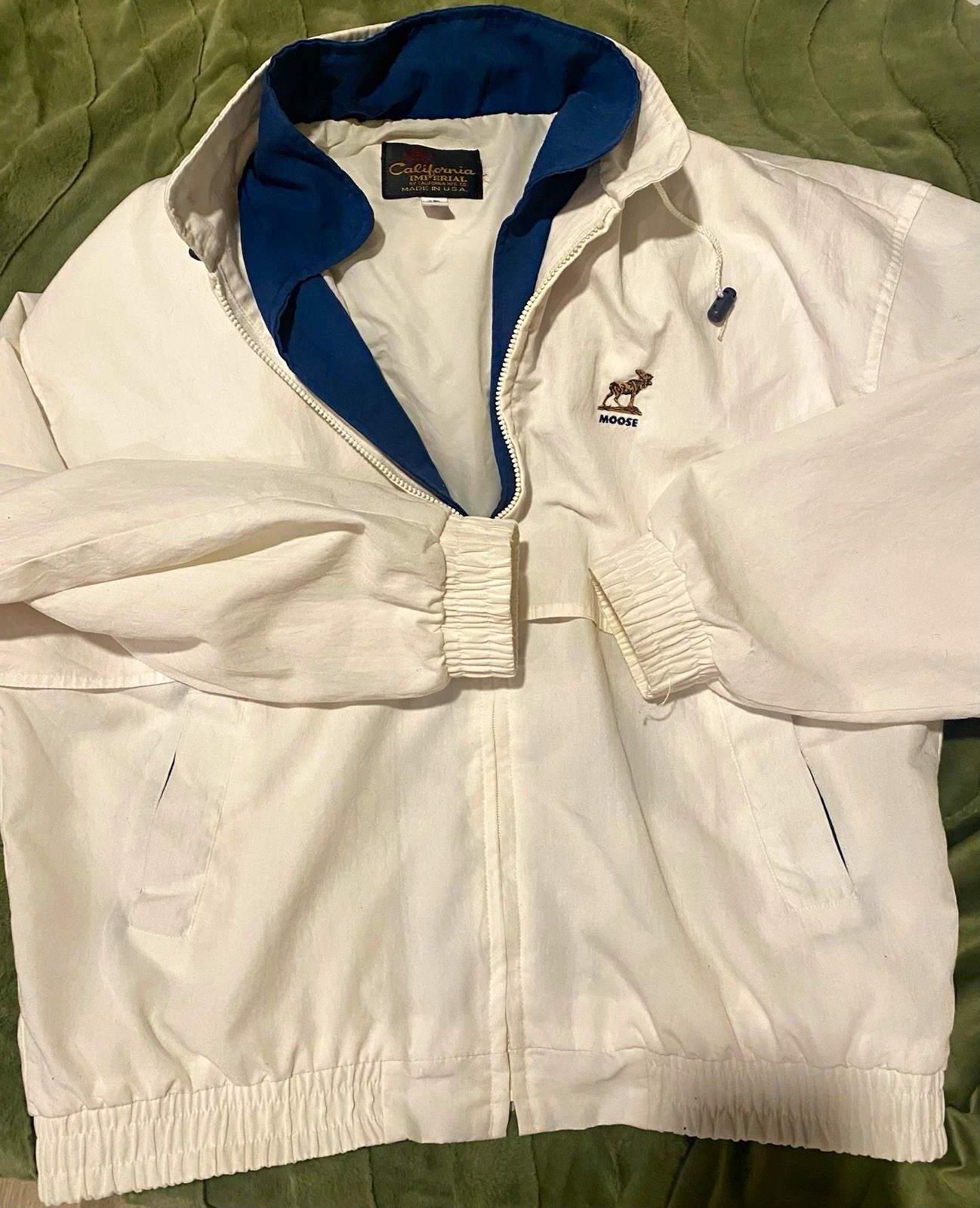 Vtg California Imperial Men’s 2XL Full Zip Windbreaker Moose Logo White/Blue image 1