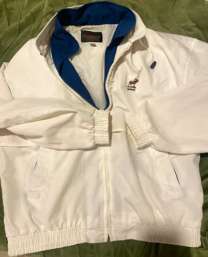 Vtg California Imperial Men’s 2XL Full Zip Windbreaker Moose Logo White/Blue video thumbnail