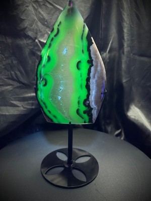 6.5'' Volcano Agate Ornament With Metal Stand 1lb 14.8oz (873 grams)