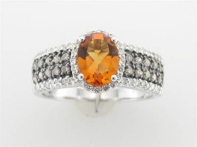 LeVian 14K Weißgold Cocktail Ring mit 1,68 TCW Orange Citrin & Diamant Größe 7