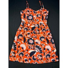 J Crew Orange Floral Print Spaghetti Strap A Line Dress Women Size 2 Boho Fairy