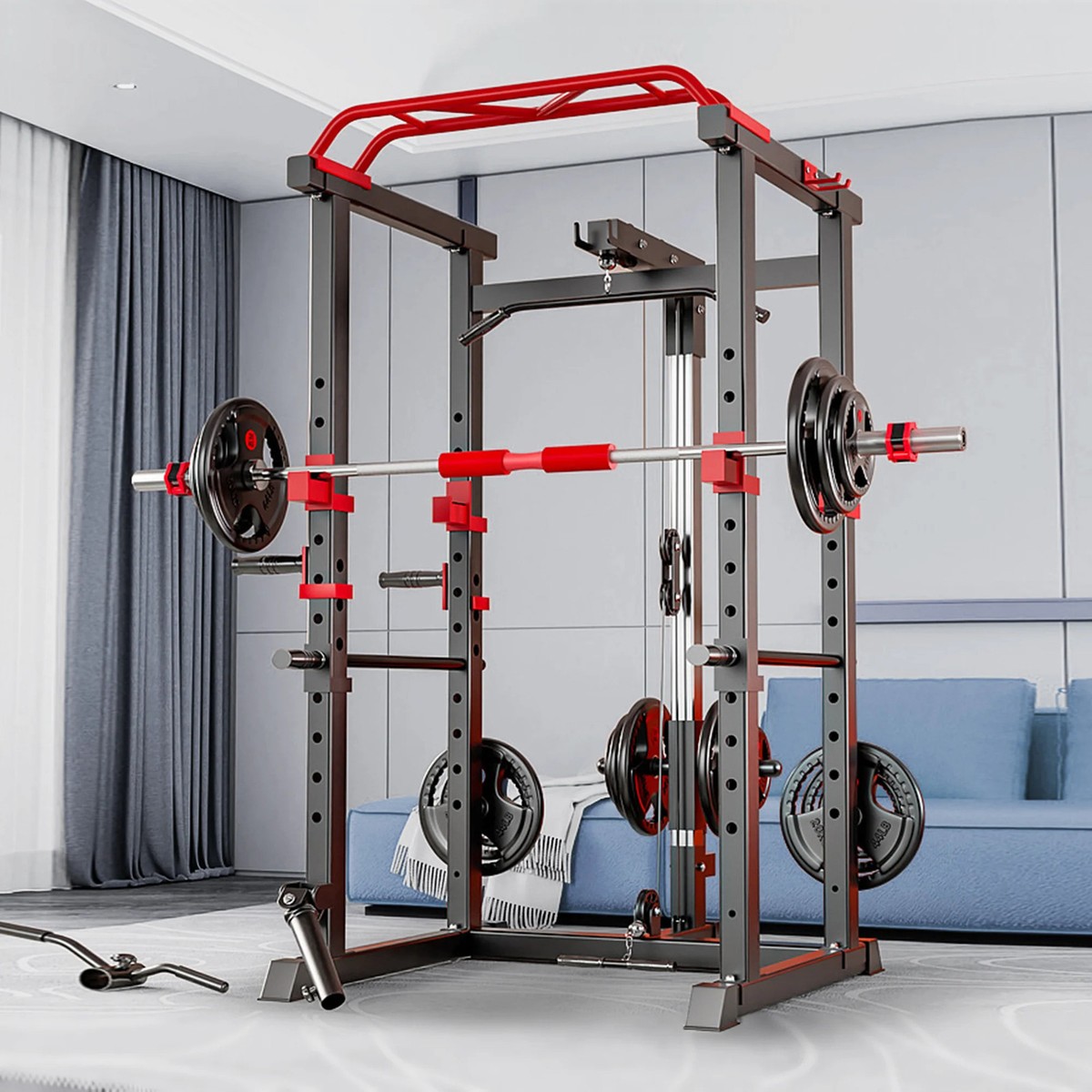 FITNESS MASTER Heavy-Duty Power Cage Rack Home Gym Squat Rack Pull-Down  System