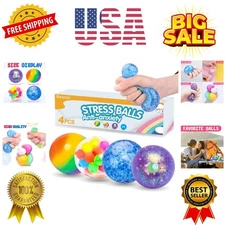 Stress Balls Set, Squishy Stress Ball, 4 Pack Squeeze Ball for Adults, Squeez...