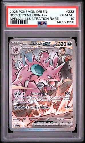 2025 POKEMON DRI EN-DESTINED RIVALS SIR #233 ROCKET'S NIDOKING EX PSA 10
