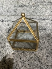 Vintage Brass Glass Trinket Box Hinged Lid