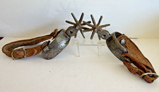 Vintage well used pair of Mexican Boot Spurs w/ Leather Straps & Star Rowels