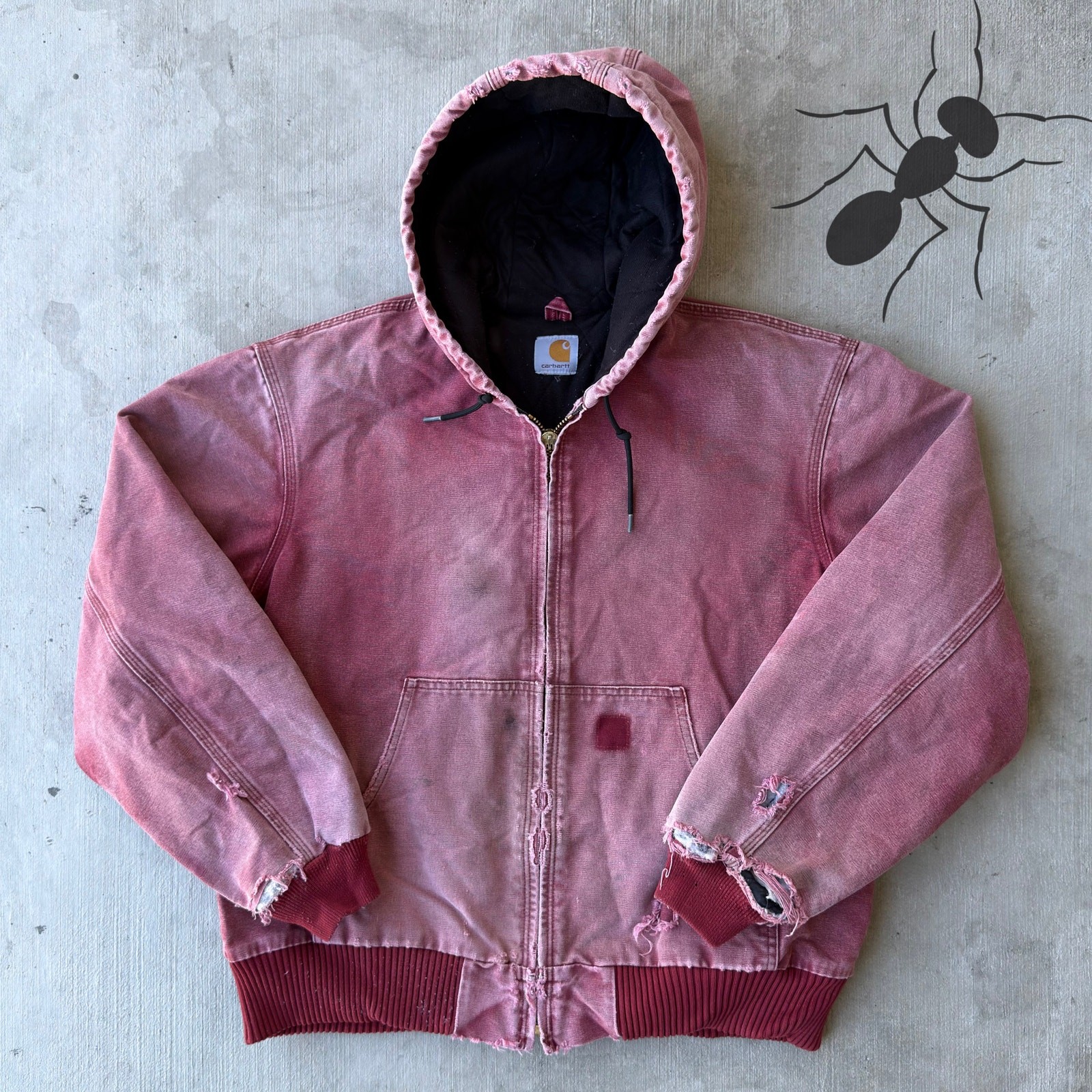 Vintage Y2K Carhartt faded red hooded work wear jacket